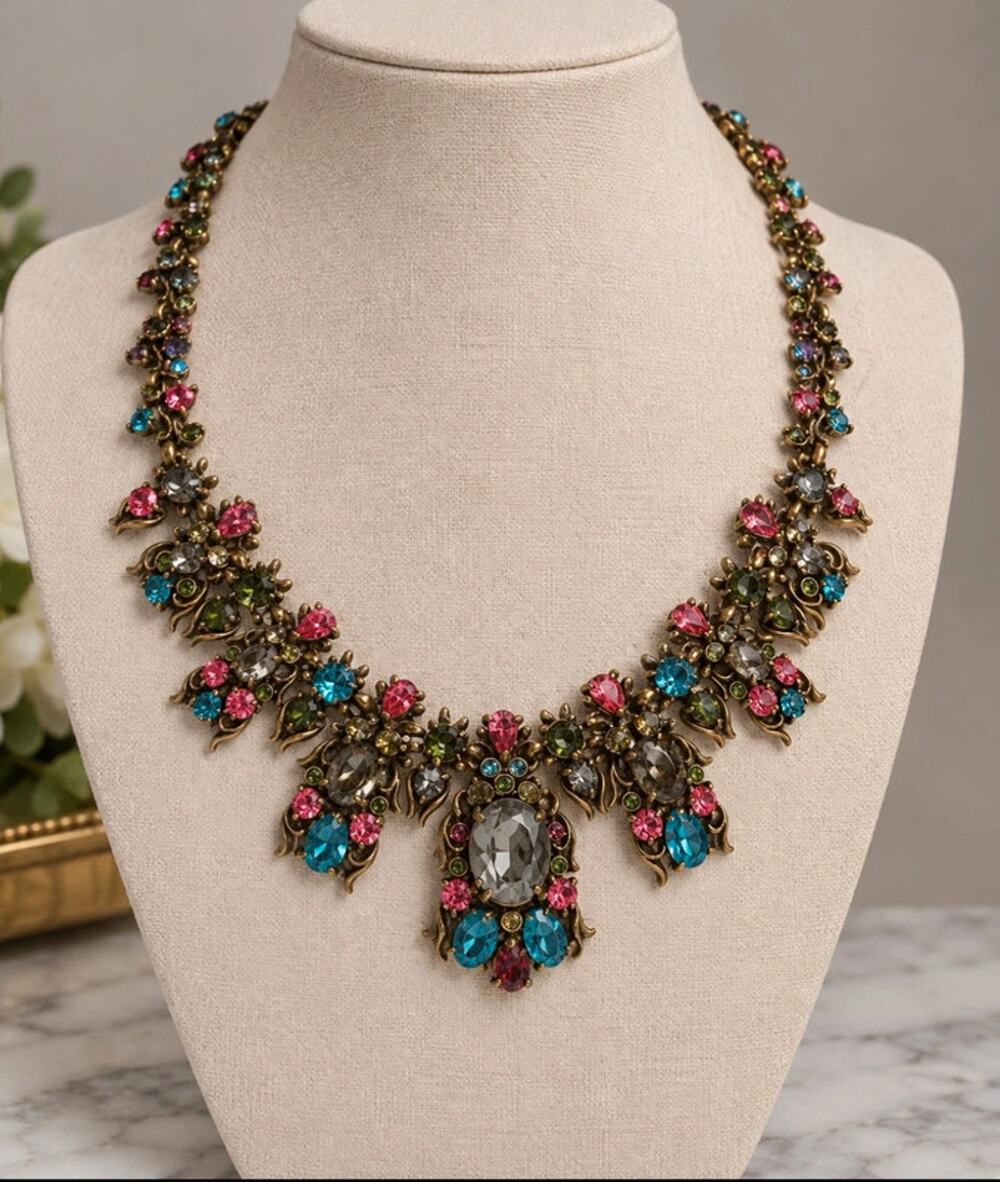 vintage 1950s Hollycraft pastel rhinestone statement necklace